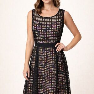 Jessica Simpson Black Fit & Flare Mesh Overlay Dress